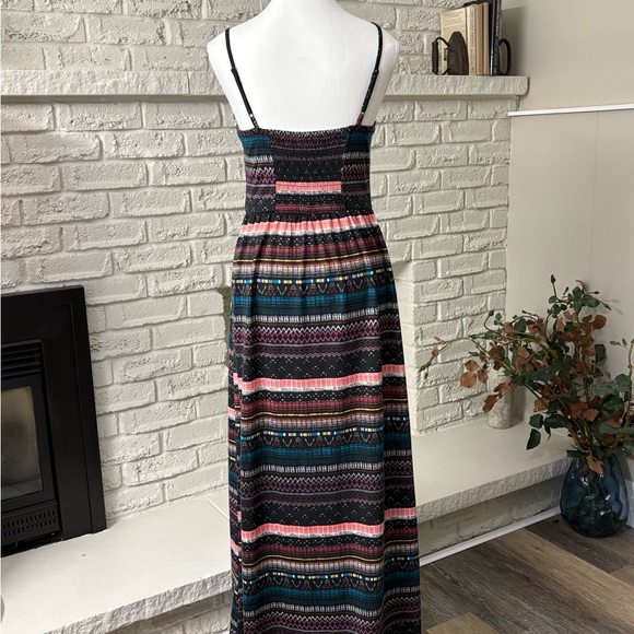 Striped Black Maxi Sundress with Pink and Teal Accents Size Medium - Picture 4 of 6